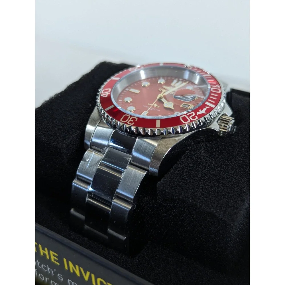 Invicta Pro Diver 50888 Mens Watch 42mm Red Dial Steel Band PC32 Quartz New